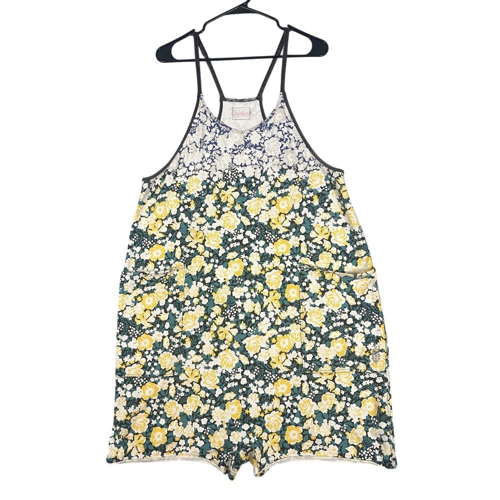 Free People Movement Romper Floral Print Medium Yellow Blue Sleeveless Relaxed